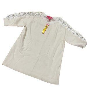 Catherine Malandrino Ivory Short Sleeve Sweater with Lace Trimmed Sleeve…